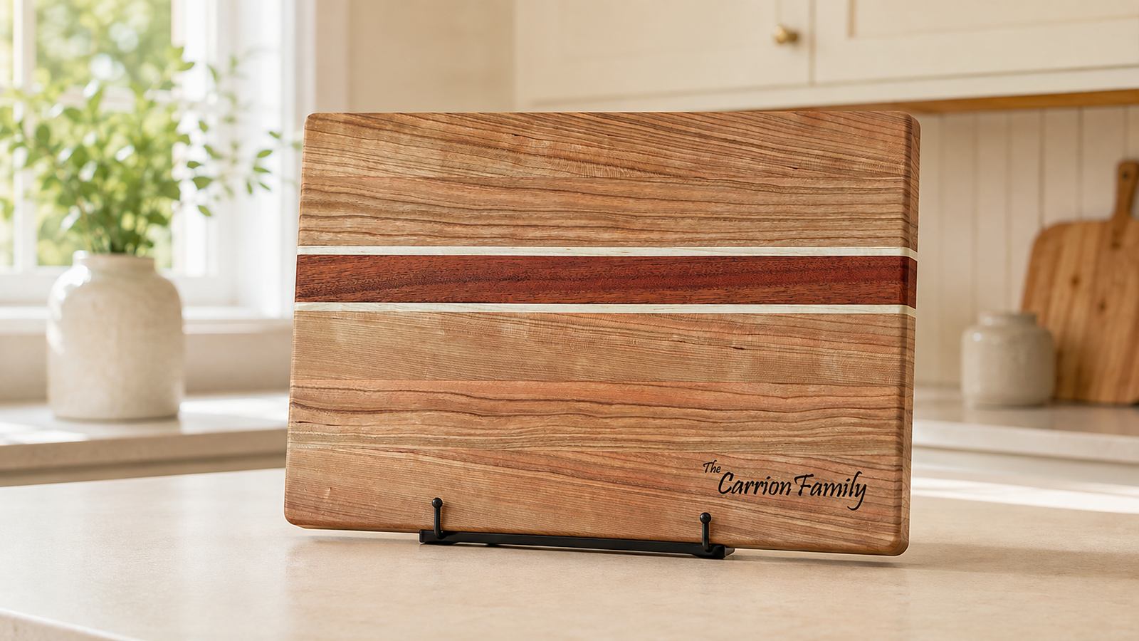 Carrion Family handcrafted Bedminster Boards closing gift displayed in a bright home